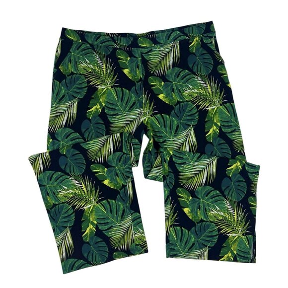 Denim&Co Beach Jersey Wide Leg Pull On Pants Plus Size 2X Tropical Palms A351802 - Picture 2 of 12